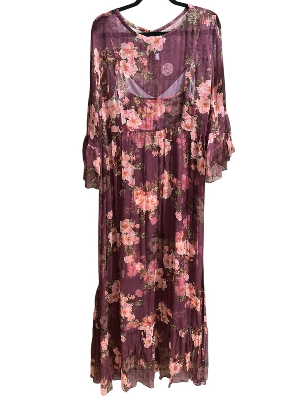 Johnny Was Winonna Silk Floral Sheer Maxi Dress Plum - Picture 4 of 10